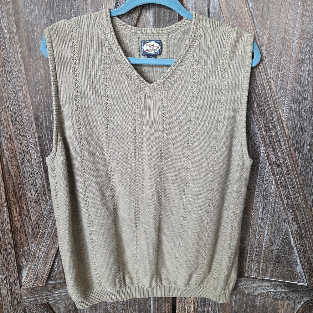 Tommy Bahama Sweater Men's Size XL Tan Vest V-Neck Textured‎ Casual 100% Cotton